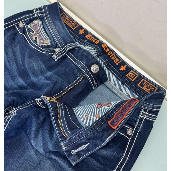 Rock Revival Jacklyn Boot Jeans Women's 32 Embellished Pockets Thick Stitch Y2K - Picture 3 of 12